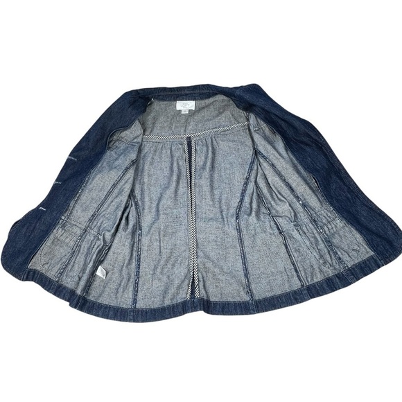 ANN TAYLOR LOFT Dark Denim Jacket Button-up 3/4 Sleeves with Belt Tie Women's SP - Picture 7 of 16